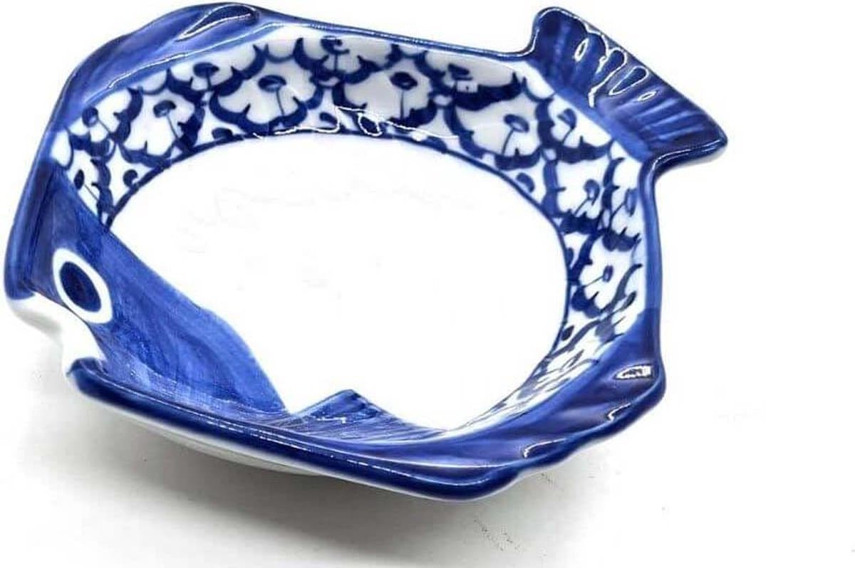 Vis Schaal - Vis Bord - Visschaal - Presenteerschaal wit blauw - Thais servies - Pineapple patroon - Ananaspatroon 15 cm
