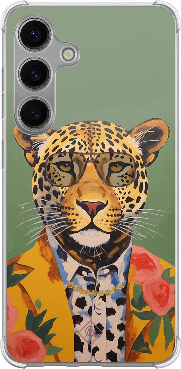 Casimoda® hoesje - Geschikt voor Samsung Galaxy S24 Plus - Luipaard Hipster - Shockproof case - Extra sterk - TPU/polycarbonaat - Groen, Transparant