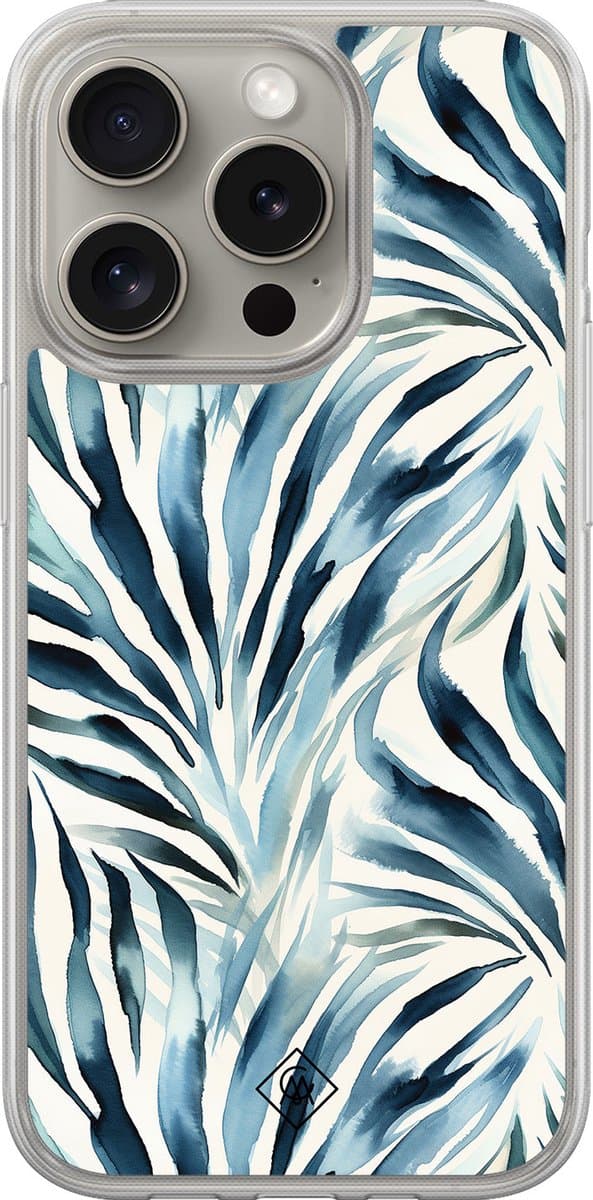 Casimoda® hoesje - Geschikt voor iPhone 15 Pro Max - Japandi Waves - 2-in-1 case - Schokbestendig - Water - Verhoogde randen - Blauw, Transparant
