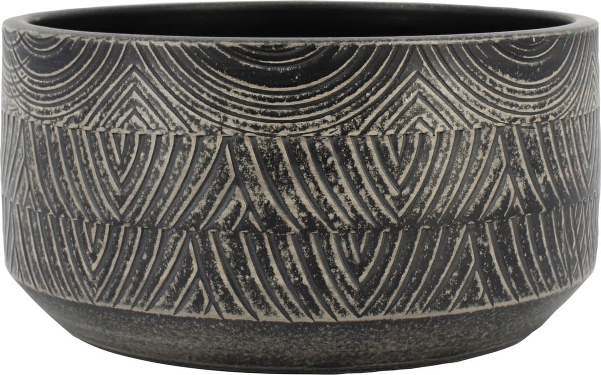 Floran Bloempot/plantenpot Loule - relief - grijs - voor kamerplant - 34 x 15 cm