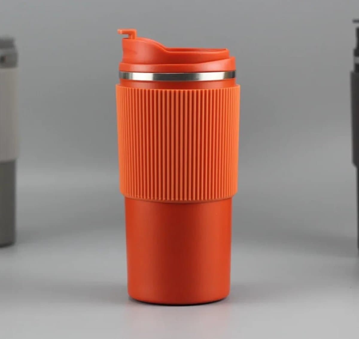To-Go Koffiebeker/Thermosbeker RVS - 450 ML - Oranje Rood