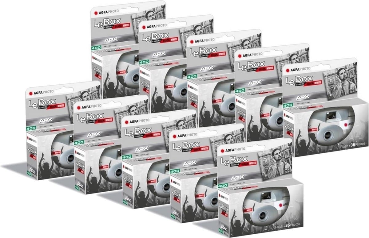 AGFA PHOTO PACK 10 x 601026 - Appareil Photo Jetable LeBox Black&White, 27 Photos, Objectif Optique 31 mm - Gris