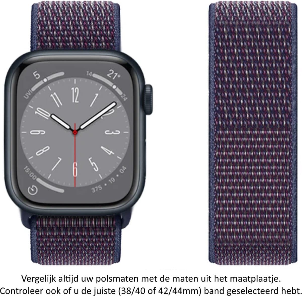 Blauw Paars Nylon Horloge Band geschikt voor Apple Watch 1, 2, 3, 4, 5, 6, 7, 8, SE, 42mm, 44mm & 45mm "Mannenbreedte" Series - Zacht Geweven Nylon - 42 mm, 44 mm en 45 mm