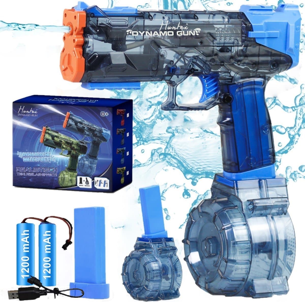 Huntex Dynamo Gun – Blauw - Robuust Elektrisch Waterpistool met Realistisch Terugslageffect voor Dynamisch Familieplezier - Automatisch Waterpistool - Zwembad Speelgoed