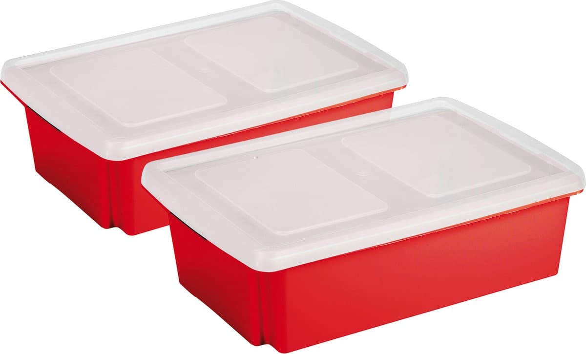 Sunware opslagboxen set - 2x stuks -30 liter - rood - 59 x 39 x 17 cm - afsluitbare deksel