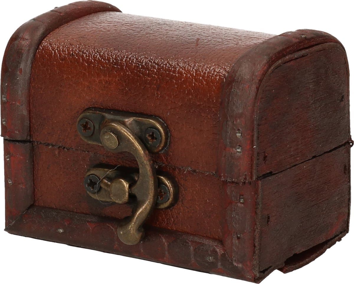 Sieraden opbergkistje Vintage - 8 x 5 cm - hout - bruin - brocante look - voor kleine spulletjes