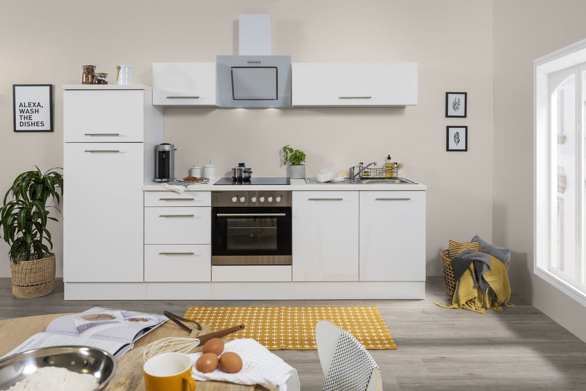 Goedkope keuken 270 cm - complete keuken met apparatuur Amanda - Wit/Wit - soft close - keramische kookplaat - afzuigkap - spoelbak