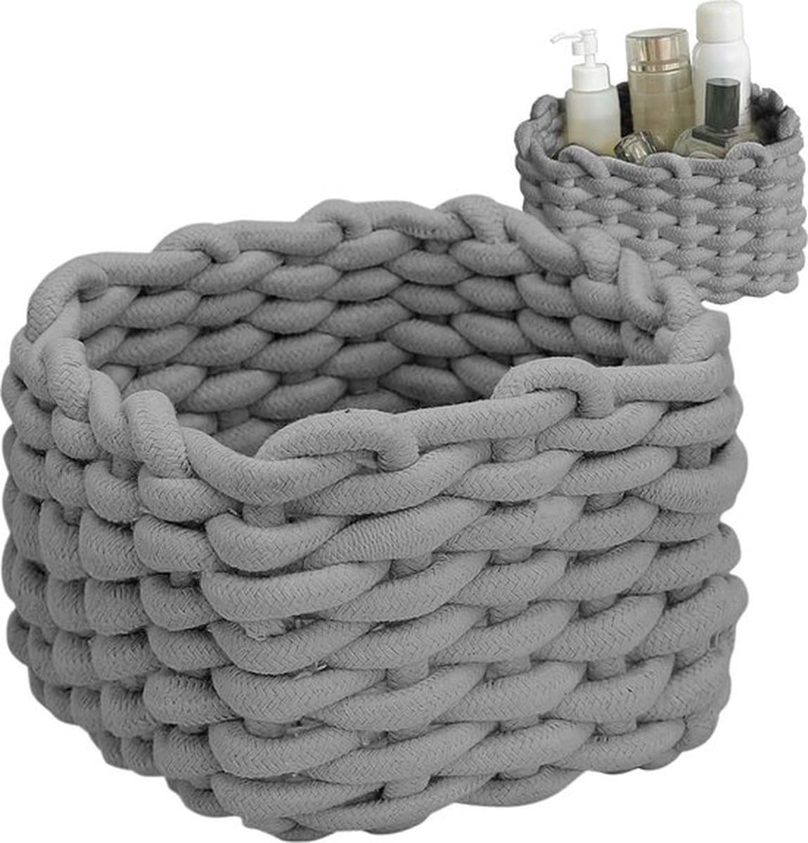 Stoffen opbergmanden - geweven touw - kleine rieten manden - badkamer accessoires - grijs
