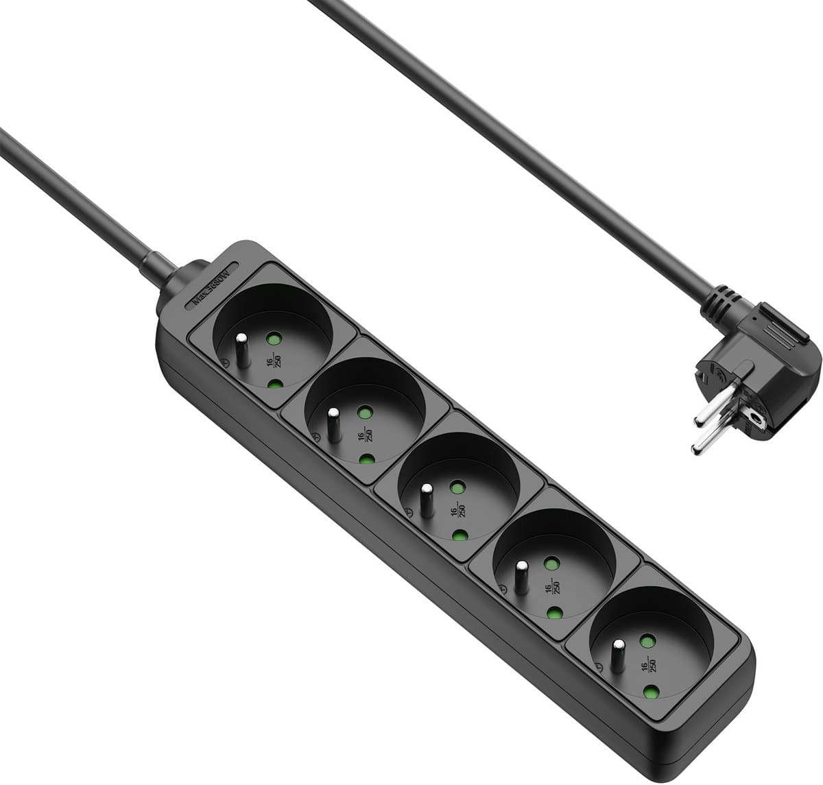 Allteq - Stekkerdoos met penaarde - 5-voudig - 3 meter - Zwart