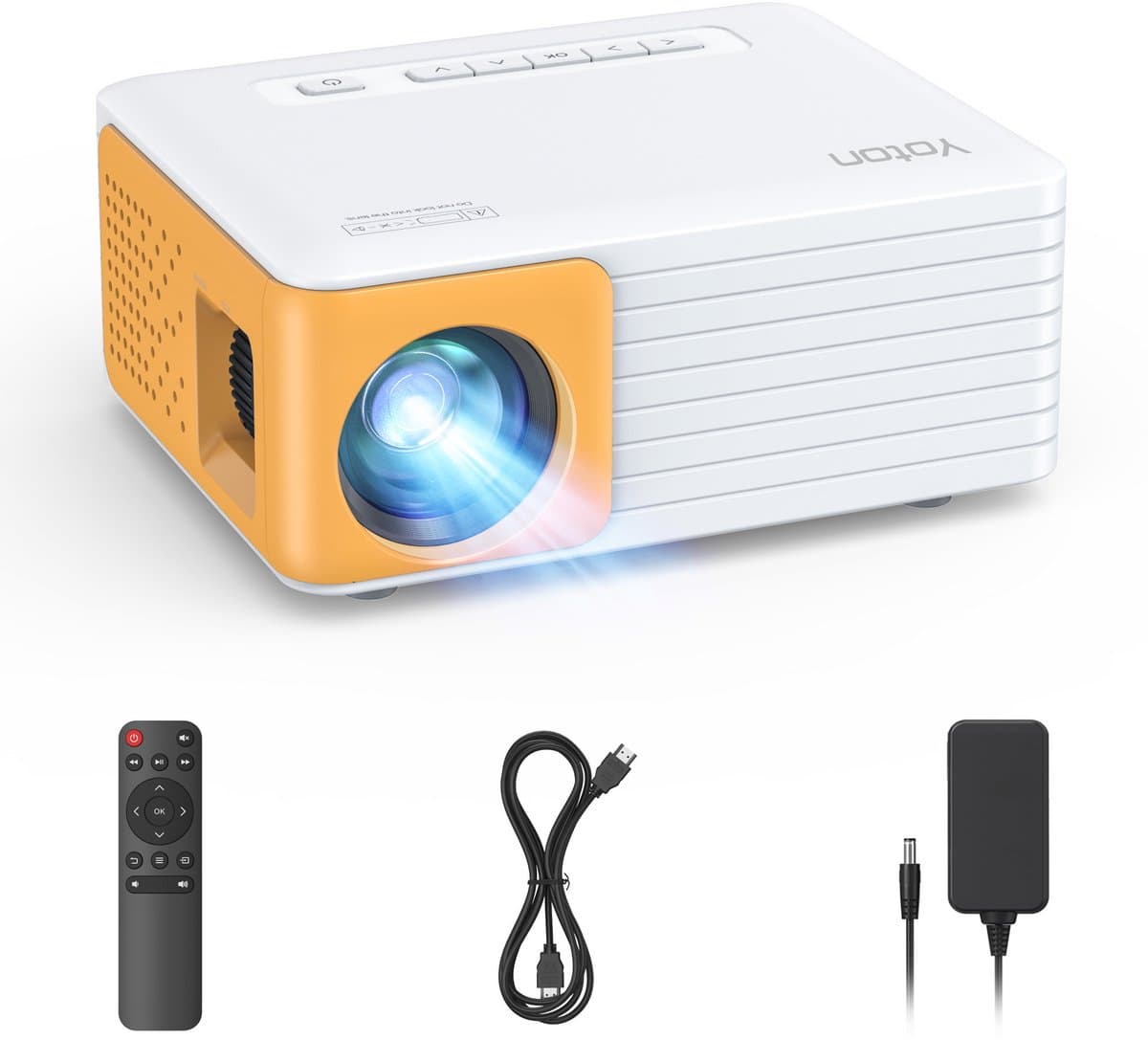Yoton Y3 Mini Beamer - 7500 Lumen - 20000+ Uur - Compatibel met HDMI, USB, AV, Laptop, Smartphone - Wit en Geel
