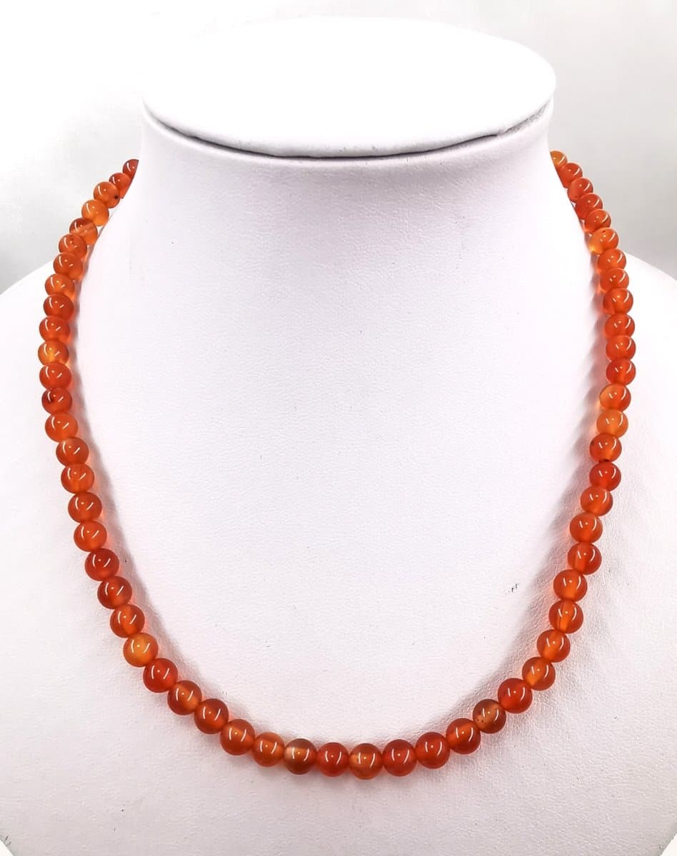 Ketting - Edelsteen - rode Agaat - 6 mm kralen - L 45cm - RVS sluiting. Zorgt voor innerlijke kracht, energie en stabiliteit.