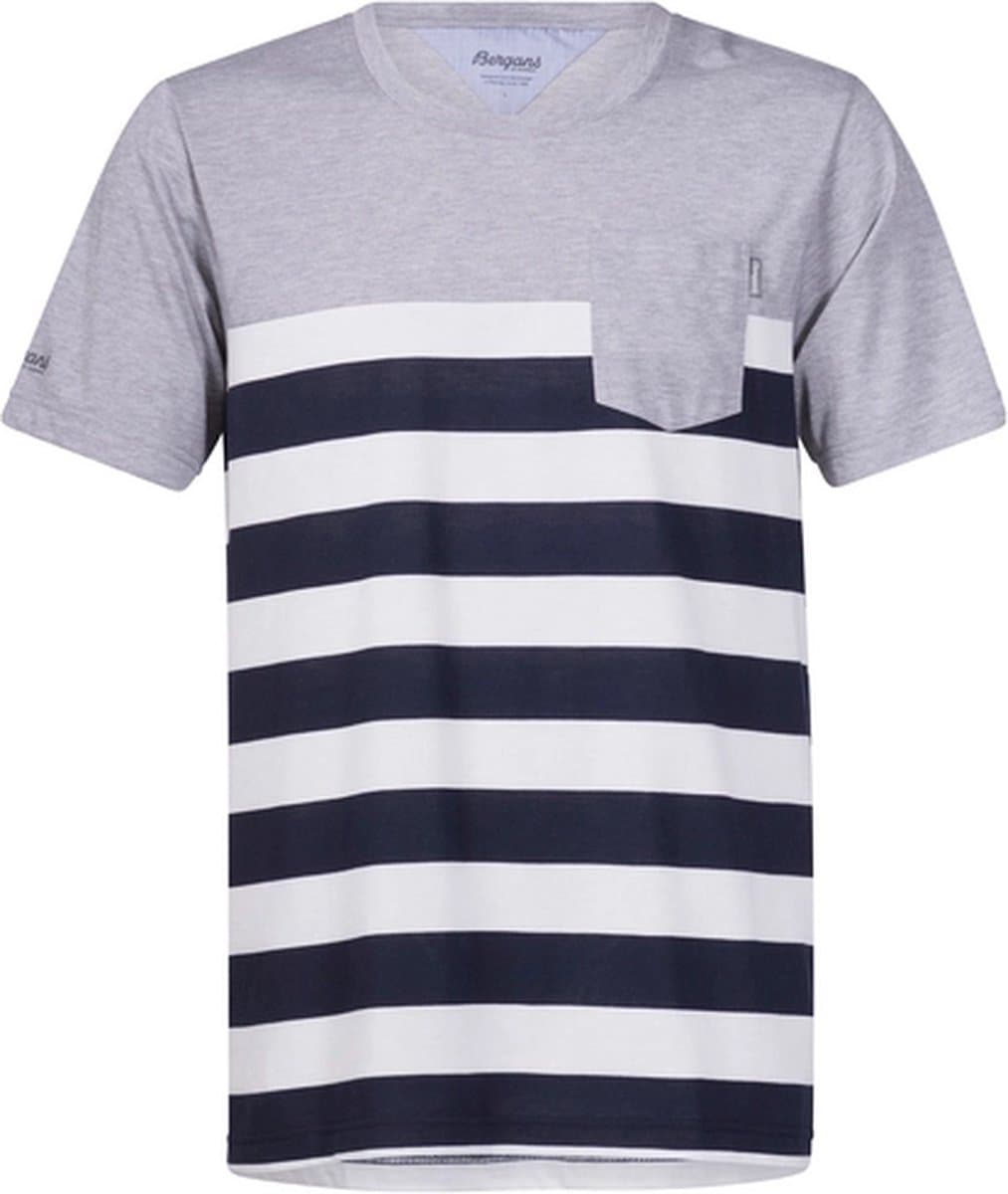 Bergans Lyngør T-shirt Heren, white/navy striped/grey melange Maat XL