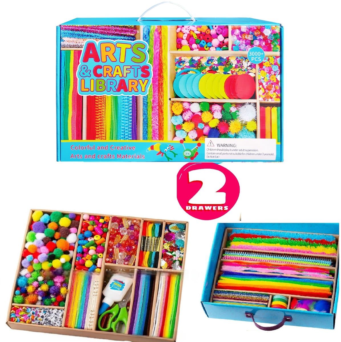 Knutseldoos Zelfmaakset-2 lagen lades XXL- 3000+PCS Creatief- Knutselpakket -Knutselwerk voor Kinderen-knutselaccessoires - Creatief Speelgoed - Knutselkoffer - Knutselset - Knutselbox - Knutselen Meisjes - Knutselen Jongens - Knutselen voor kinderen