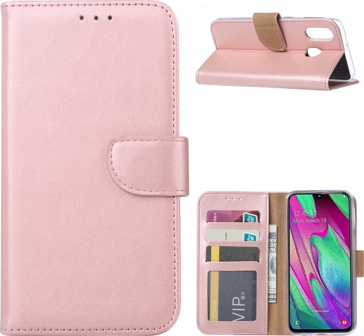 LuxeBass Hoesje geschikt voor Samsung Galaxy A40 - Bookcase Rose Goud- portemonee hoesje gsm hoesje - telefoonhoes - telefoonhoesjes