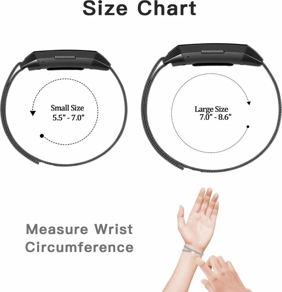 Geschikt voor Fitbit Charge 2 Milanese band - zwart - Small