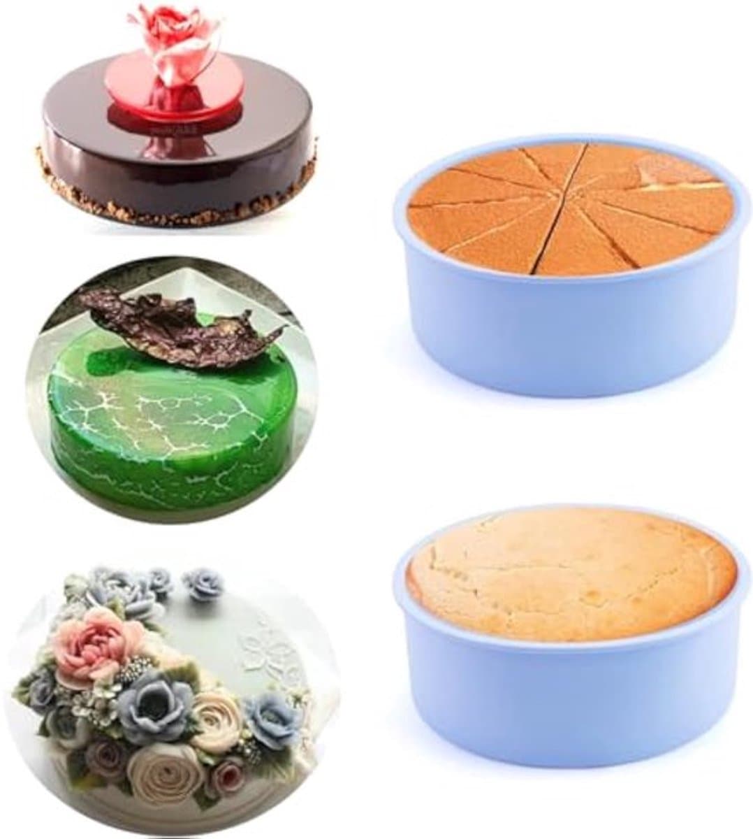 Siliconen bakvorm, rond, 15 cm, 2 stuks, siliconen bakvorm, bakvormen voor heteluchtfriteuse, airfryer, siliconen bakvorm voor gelaagde cake, cheesecake, cake en brood