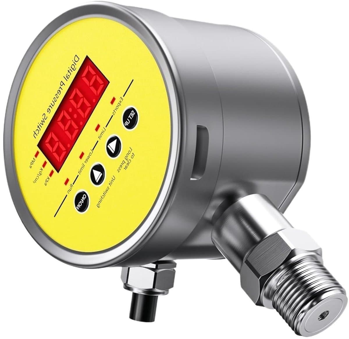Digitale Manometer - Drukregelaar Controller - Waterdruk Meten - Dubbele Relaisuitgang - 10 Bar - Grijs