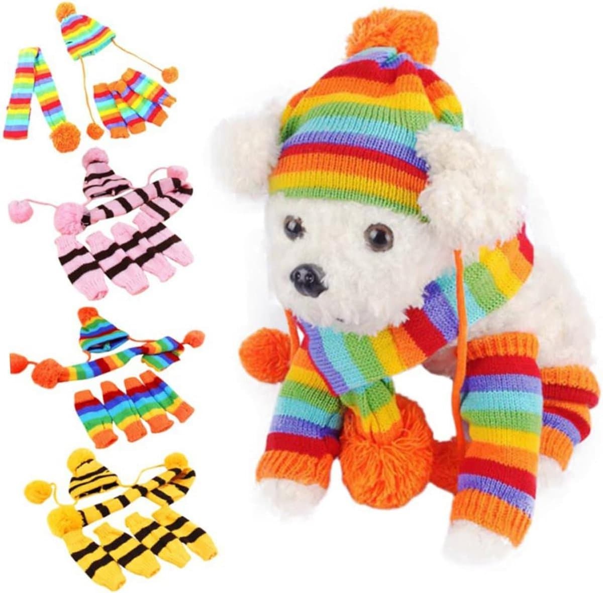 Huisdier Kostuumset - Honden Sjaal Muts - Feestelijke Gelegenheden - Warm Gebreid Materiaal - Maat XS - Roze Bruin