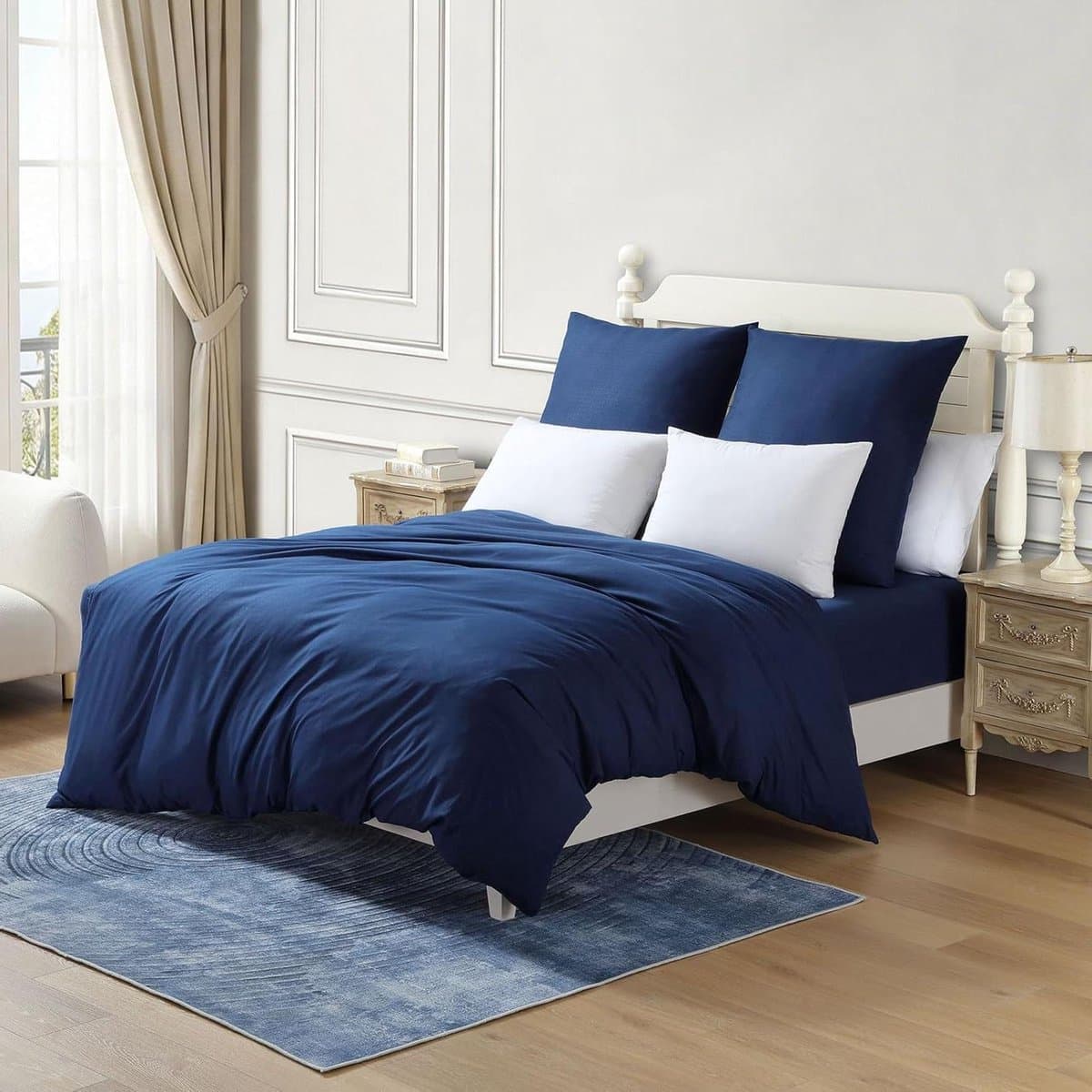 Beddengoedset - Dekbedhoes - Slaapkamer Decoratie - Superzacht Materiaal - 200x200 cm - Marineblauw Gestippeld