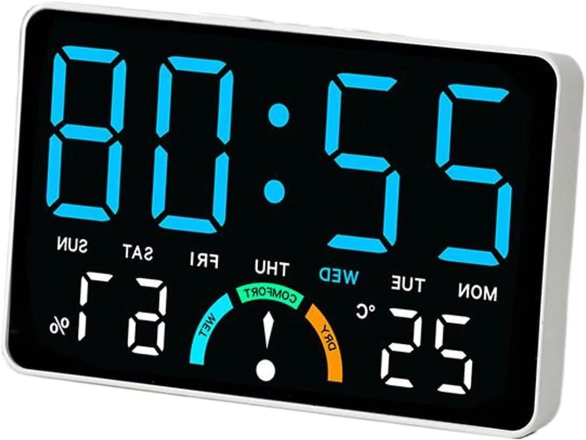 Digitale Wekker - Tafelklok Temperatuur - Comfort Monitoren - Groot LED Scherm - 16 x 10 cm - Wit Blauw Licht