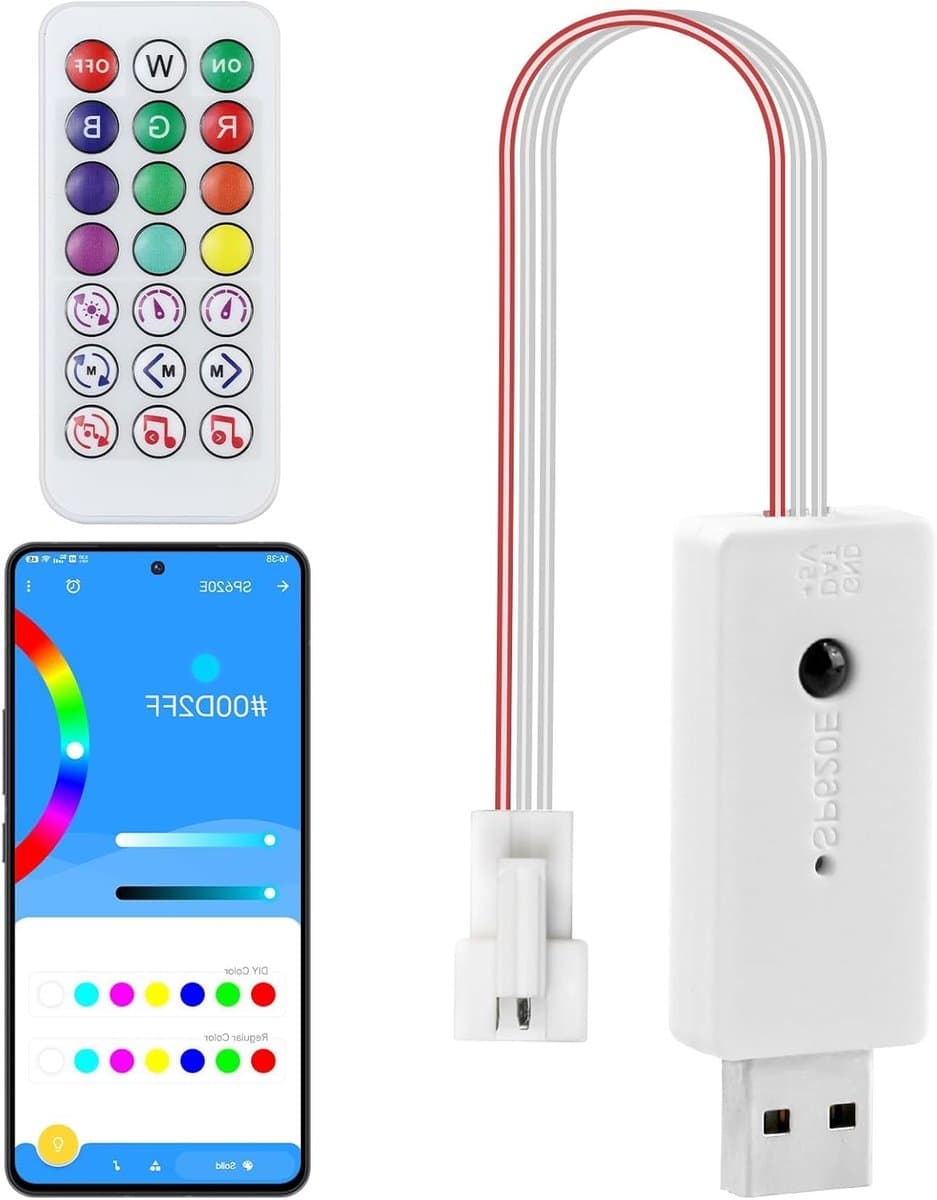 RGB LED Controller met IR Afstandsbediening en Bluetooth voor 3PIN Adresserbare LED Strips - Muzieksynchronisatie en Timerfunctie met iOS en Android App Besturing