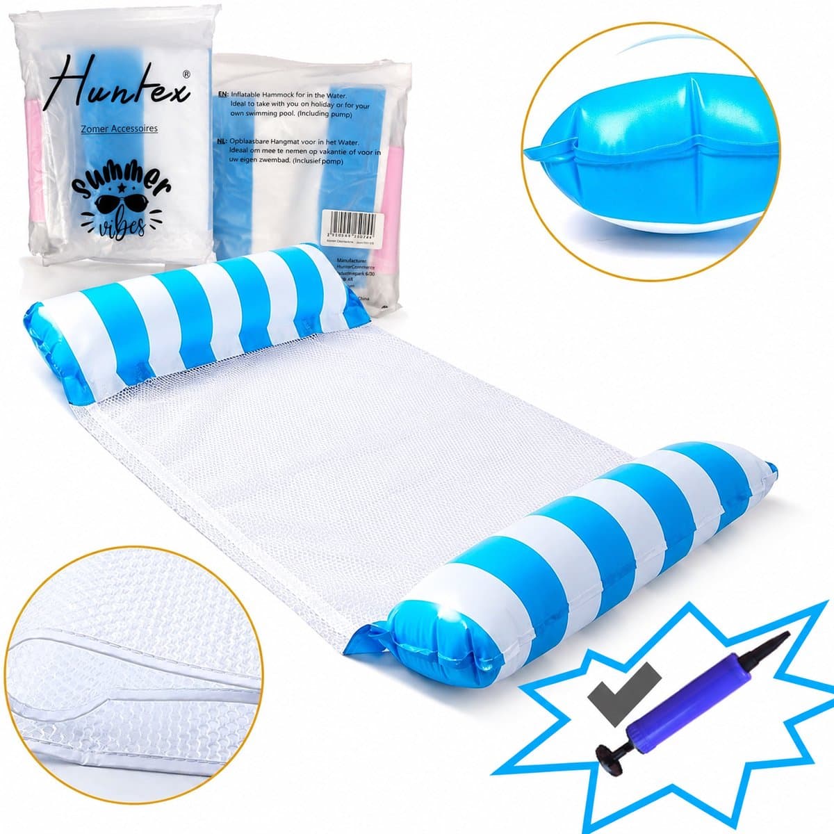 Huntex Waterhangmat - Luchtbed Zwembad - Tanning Bed voor in het Water - Water Speelgoed voor Kinderen en Volwassenen