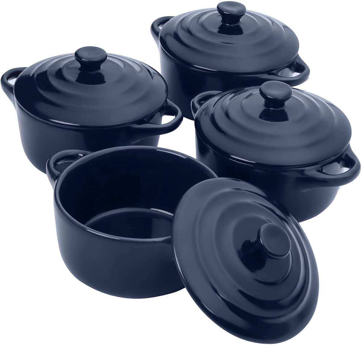 Store_7 - Mini-Keramische Stoofpot - Ovenbestendig - 170 ml - Blauwe Schotels - Ideaal voor Bakken en Soufflés - Set van 4