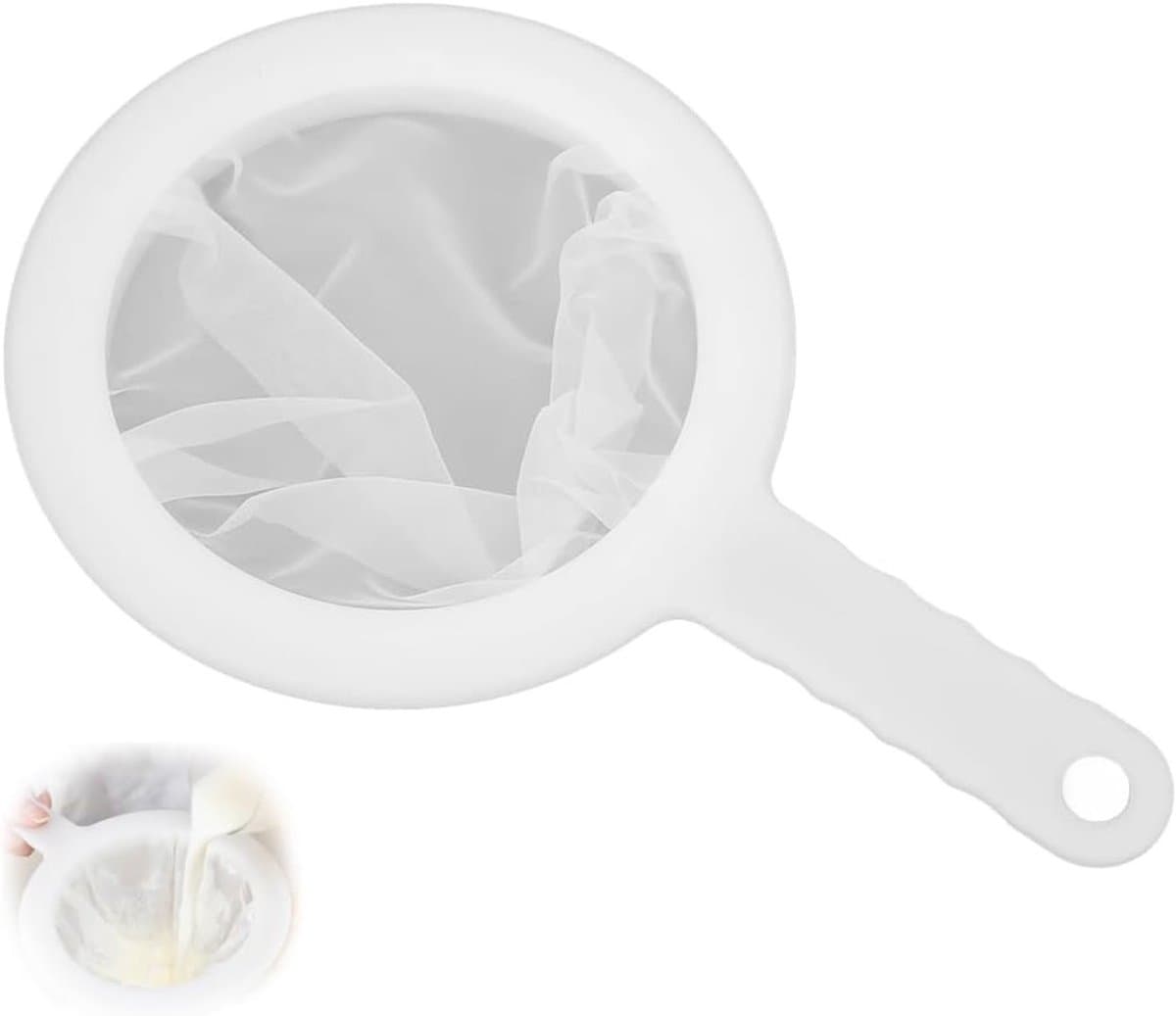 Fijne Zeef met Handvat voor Keuken - 400 Mesh Plastic Zeef voor Sap, Melk en Koffie, Ideaal voor Het Filtreren van Vloeistoffen en Eten