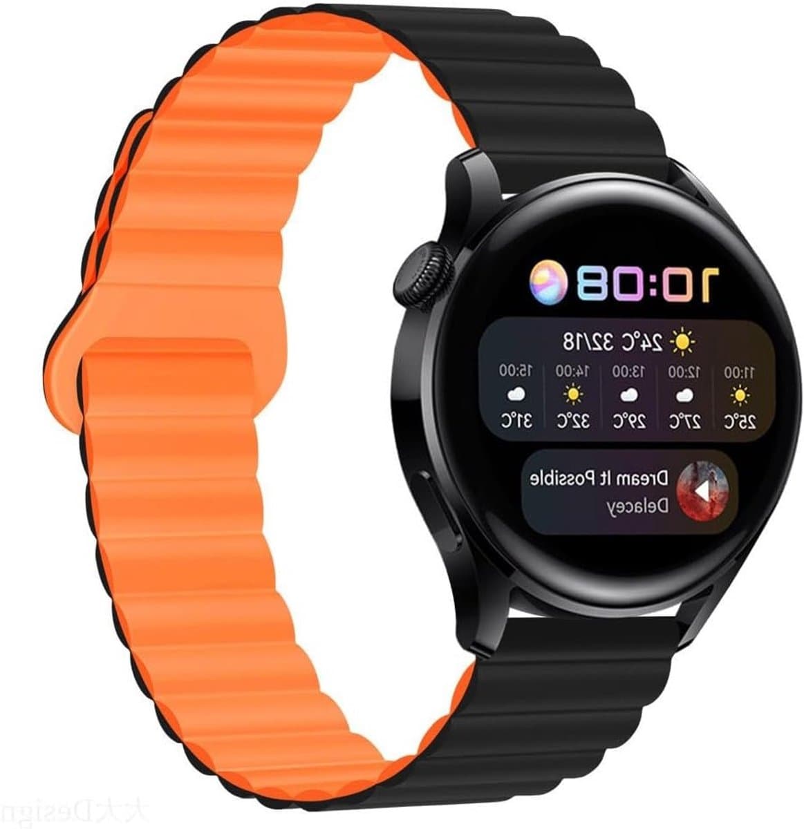 22 mm Silicone Sportarmband voor Garmin Forerunner 265/255 en Vivoactive 4, Verstelbare Magnetische Armband, Duurzaam en Comfortabel voor Sportactiviteiten, Zwart en Oranje