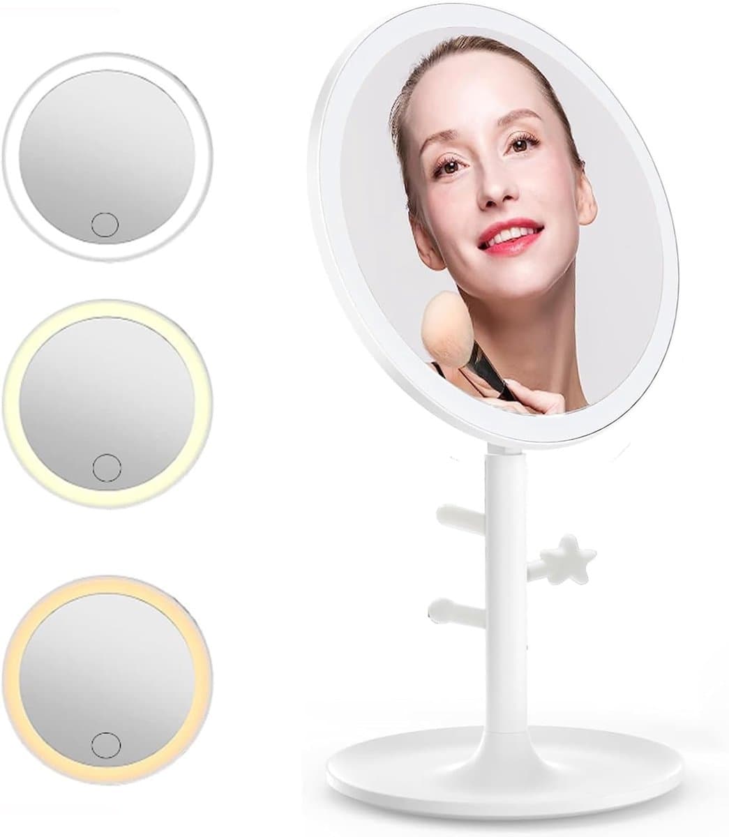 Makeup Mirror with Lighting - Touch Screen Adjustable Brightness - Portable Travel Cosmetic Mirror with Stand for Tabletop Bathroom
