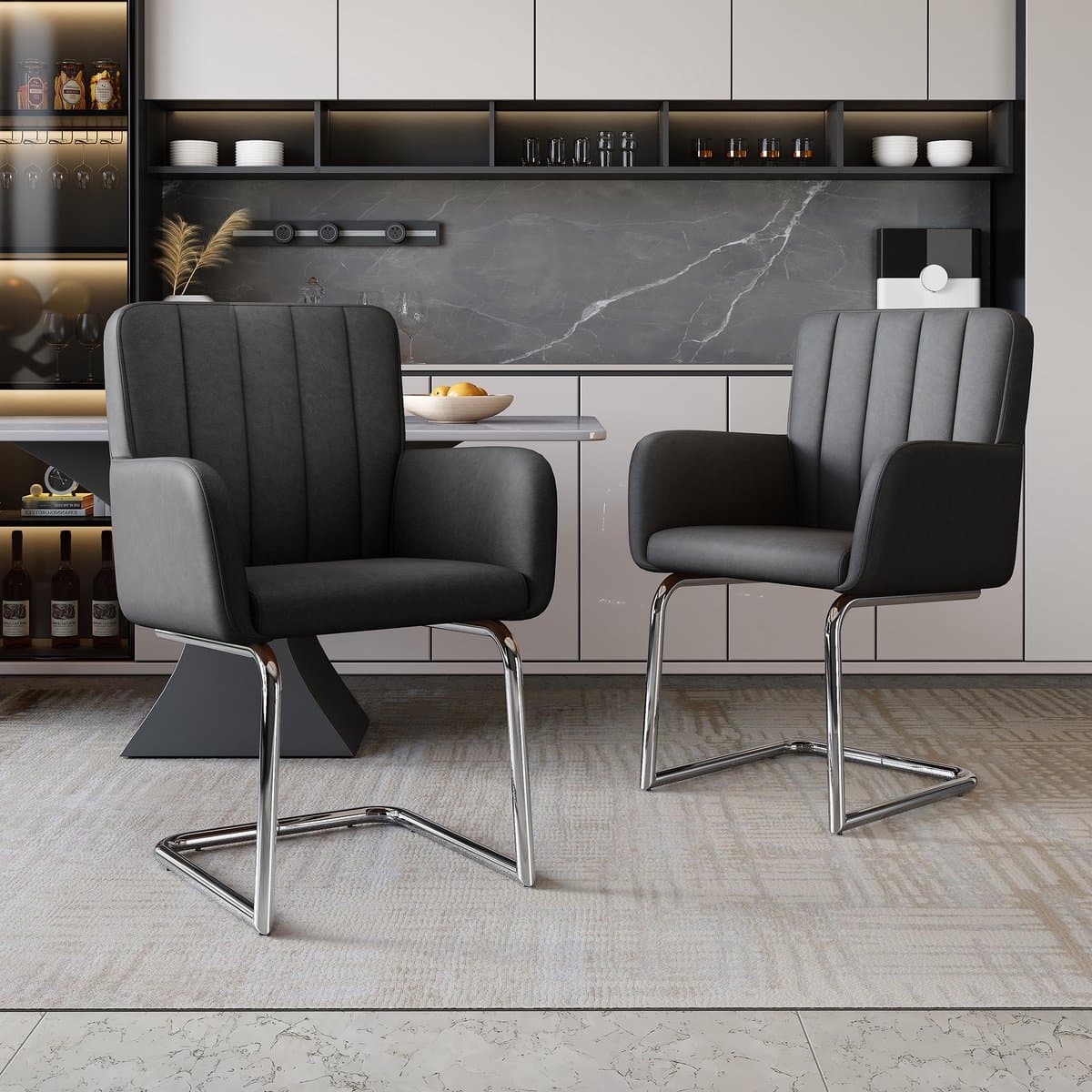 REDOM Eetkamerstoelen Set Van 2 - Gestoffeerd en Ruimtebesparend - Modern - Metaal en Kunstleer - Zwart