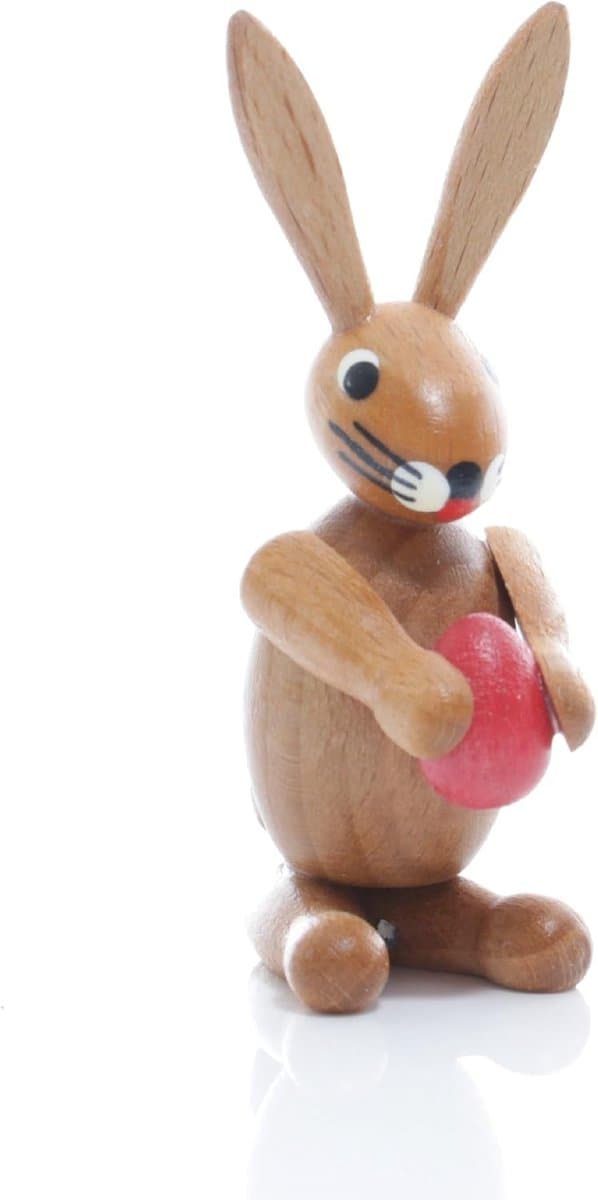 Paashaas Rode Ei - Paasdecoratie Figuur - Paastafel Decoratie - Handgemaakt Hout - 6.5 cm Hoog - Rood
