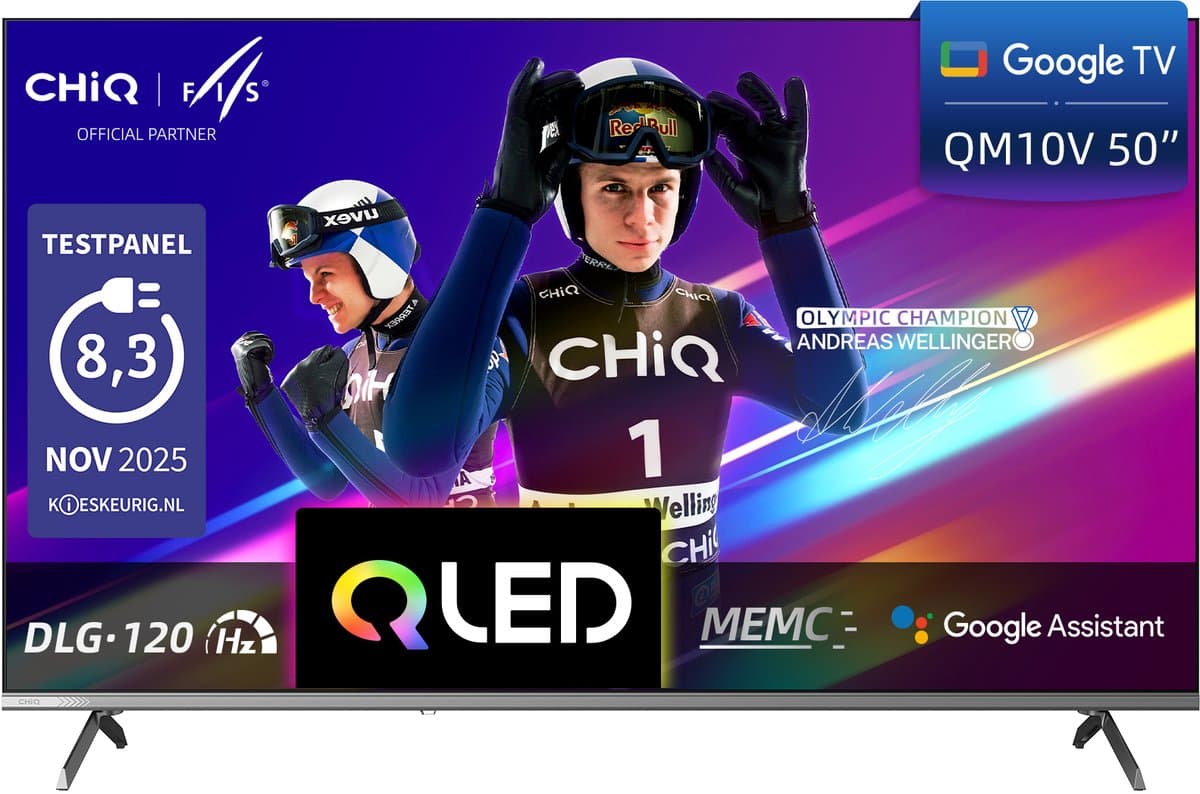 CHiQ U50QM10V - Smart TV 50 Inch - QLED Pro Google TV - 4K UHD - Randloos Metal Design - Dolby Audio - 2025 Nieuw