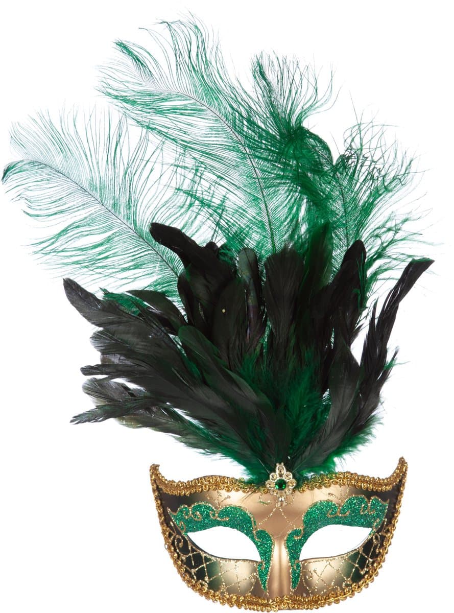 Venetiaans masker grote veer groen