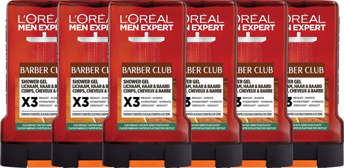 L'Oréal Paris Men Expert Barber Club Shower Gel - Zuivert, hydrateert & reinigt op milde wijze - 250ml - x6