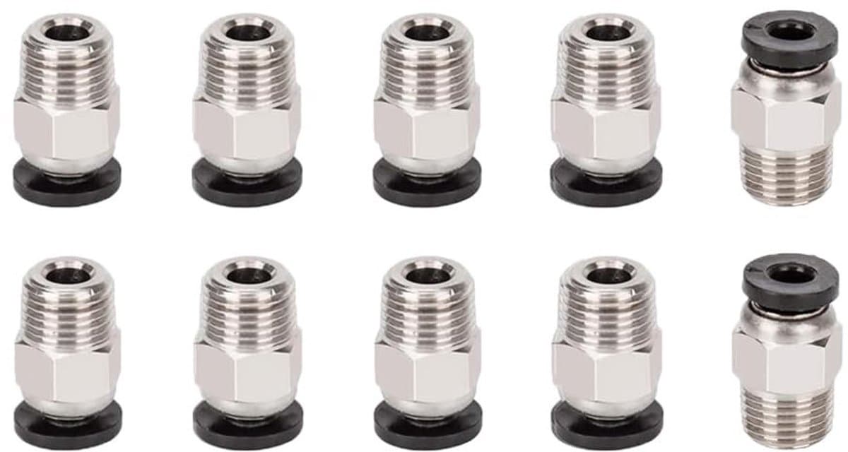 Dailygoods - 3D-printer Connectoren - Pneumatische Verbindingen - Betrouwbaar en Duurzaam - Zilver en Zwart - 10 Stuks - Geschikt voor 3D-printers en