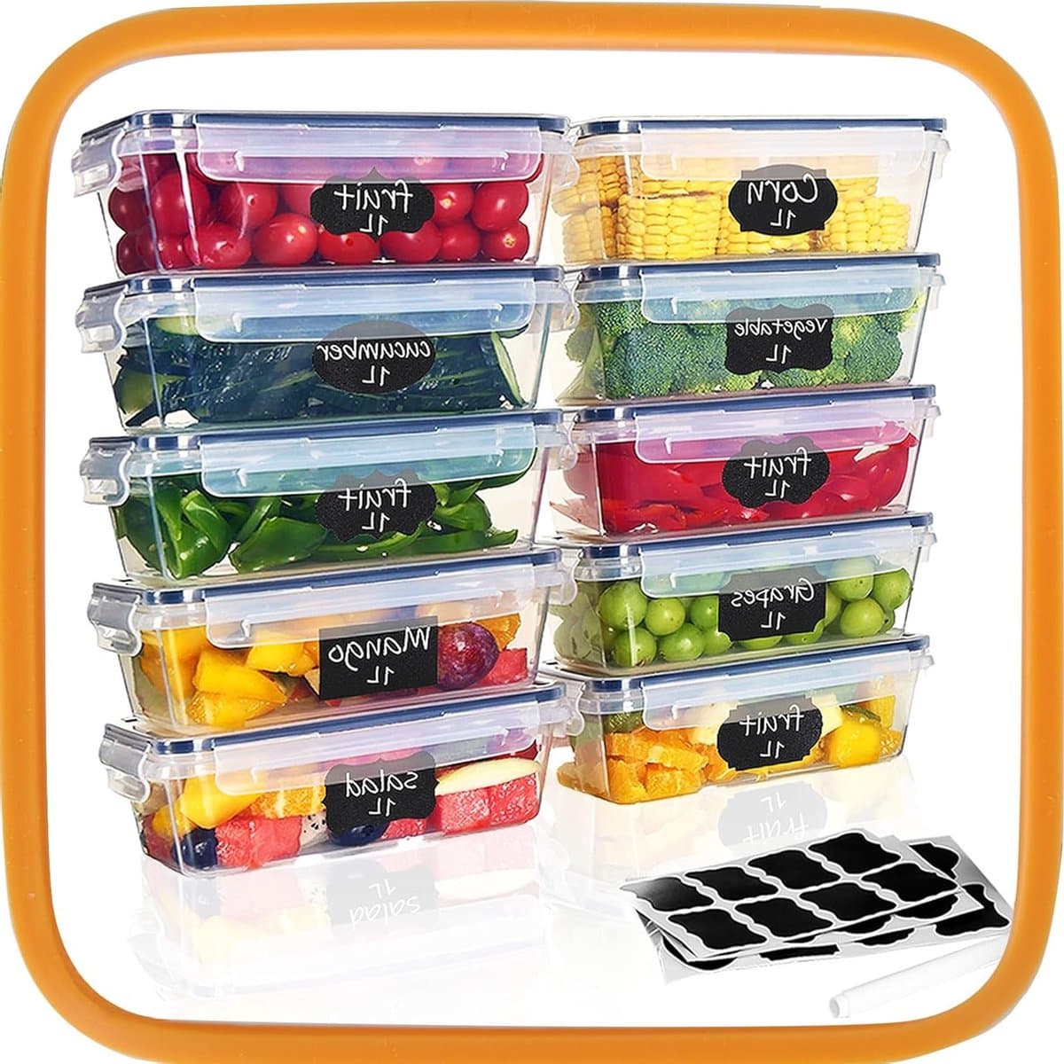 Airtight Opslagcontainers met Deksel, Set van 10 Stuks (10 x 1L), BPA-vrij, Lekvrij - Perfect voor Vriezer, Koelkast en Magnetrongebruik