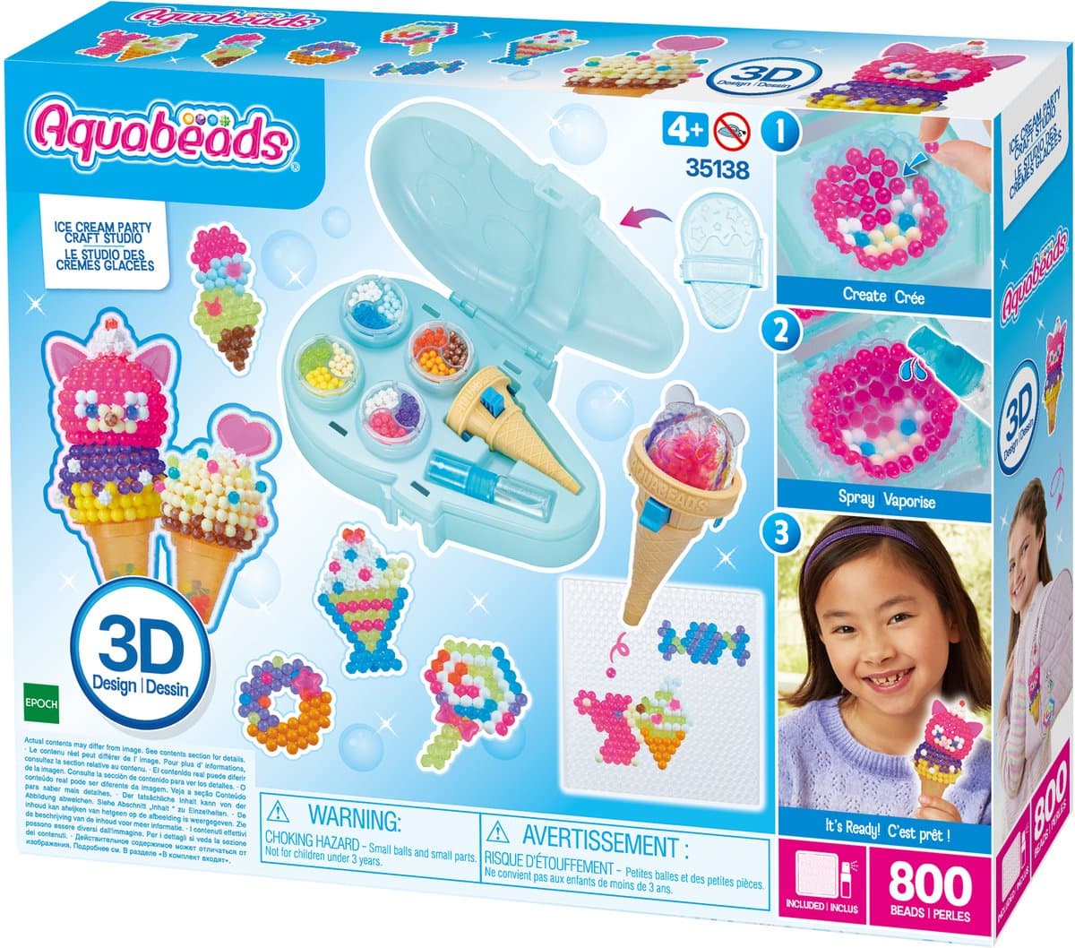 Nieuw :Aquabeads 3D Ice cream Party Craft Studio- knutselset - vanaf 4 jaar- 800 PARELS
