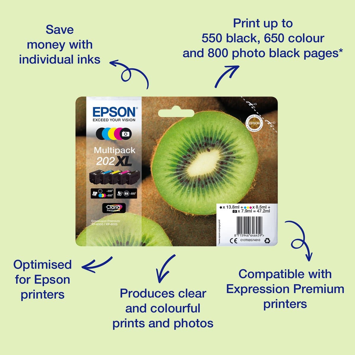 Epson Kiwi enkelverpakking fotozwart 202 Claria premium inkt