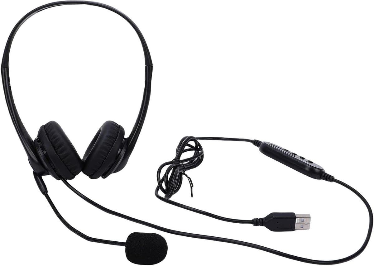 USB Headset - Bedrade Koptelefoon - Online Gesprekken - Ruisonderdrukkende Microfoon - 30mm Drivers - Zwart