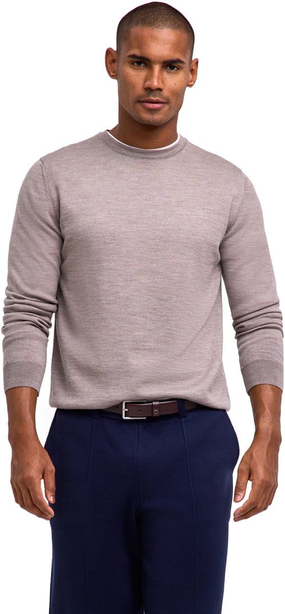FALKE Basic New Merino Crew Neck elegante klassieker wol trui heren beige - maat 3XL