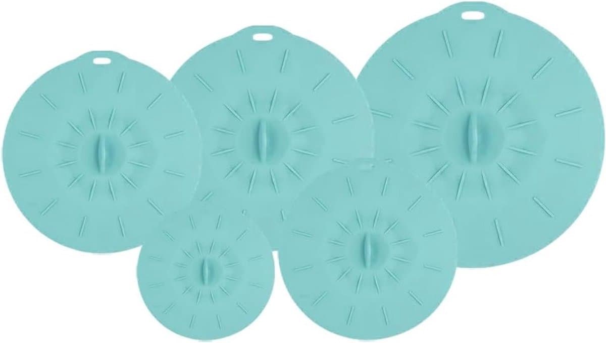 Herbruikbare silicone deksels set van 5 maten voor voedselopslag, ideaal voor yoghurt, borden, bekers en kommen