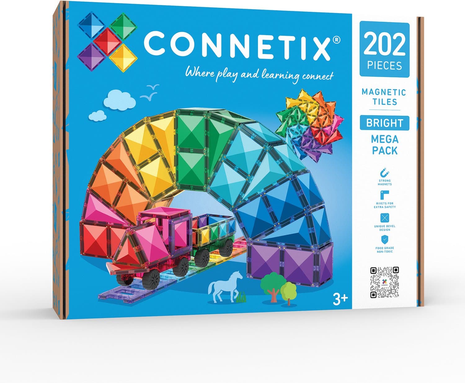 CONNETIX - Magnetisch Tegels - Bright Mega-Pakket - 202 Stuks - Magnetisch Speelgoed