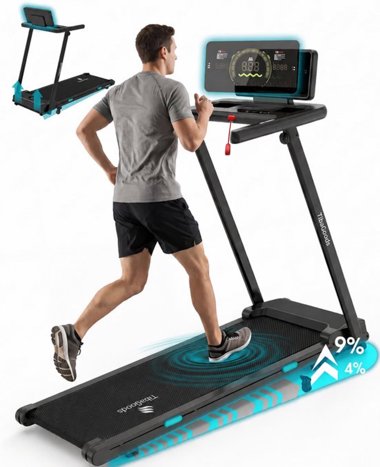 TibaGoods loopband 1-12 km/u - Belastbaar gewicht 130kg - Loopbanden voor thuis - Loopband inklapbaar - Wandelband - Walking pad - Inclusief digitale display