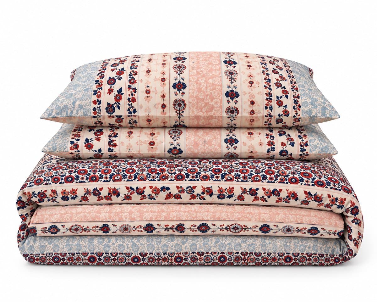 LALIVA Mirella Tweepersoons Dekbedovertrekset – 200 x 220 cm – Bloemen & Ornament – Roze/Blauw – 100% Katoen – 2 Kussenslopen