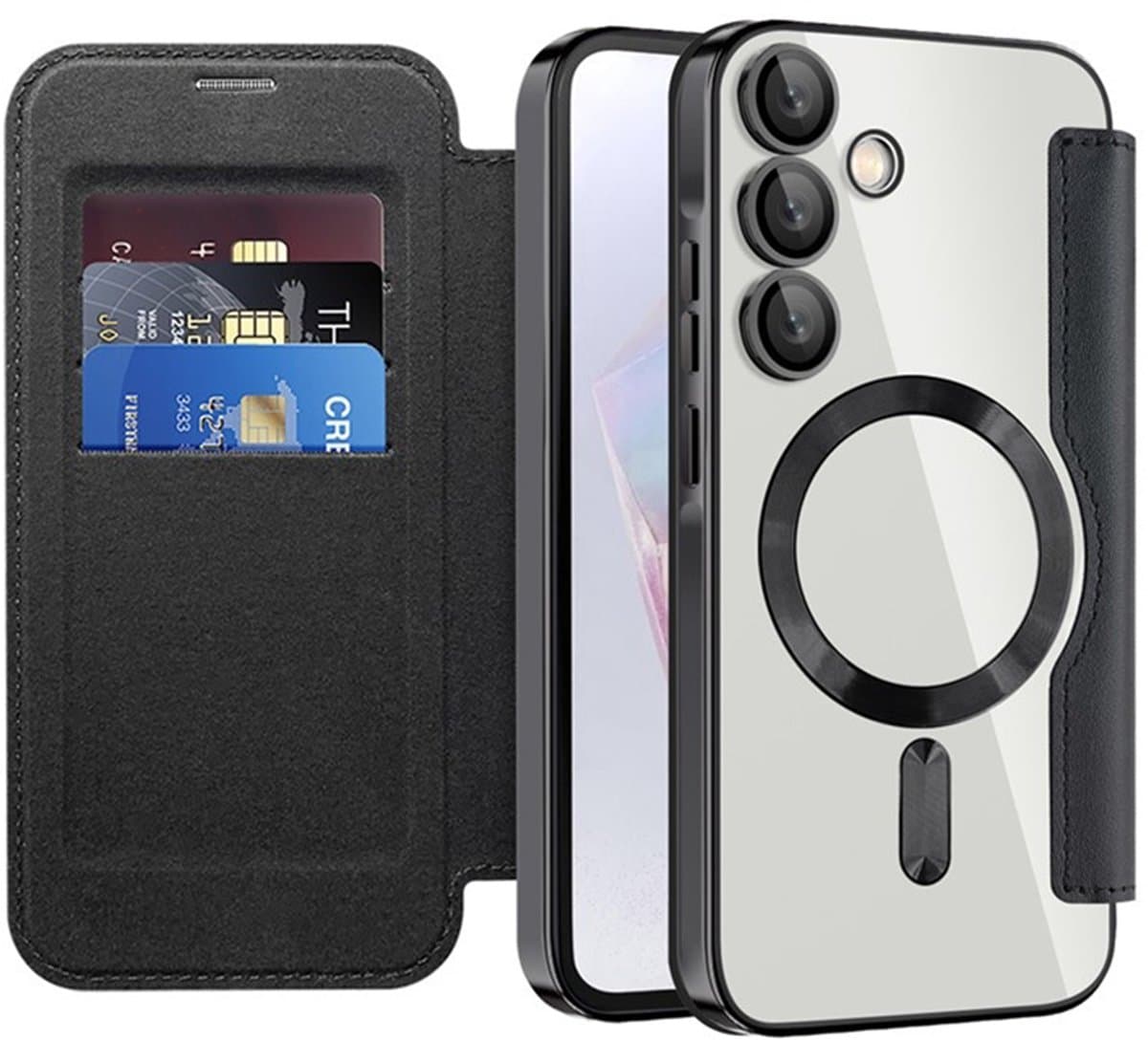 Hoesje geschikt voor Samsung Galaxy A35 - Techsuit SmartMag Book Wallet Case - Geschikt voor MagSafe - Zwart