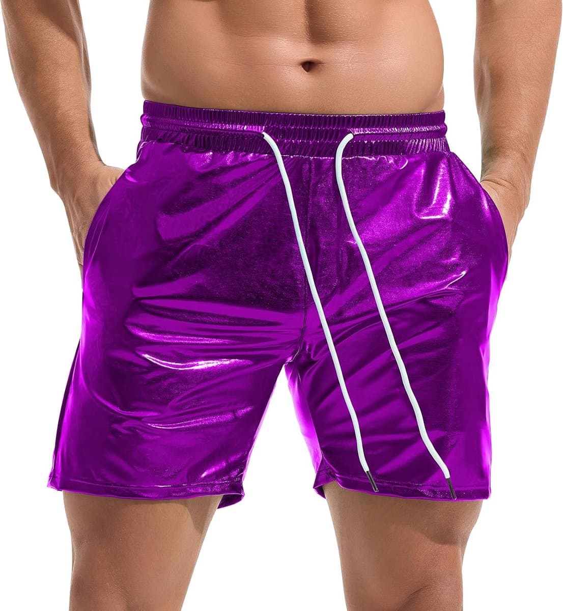 Coulee Metalen shorts voor heren, glanzend, nachtclub, disco, party, glanzende korte broek