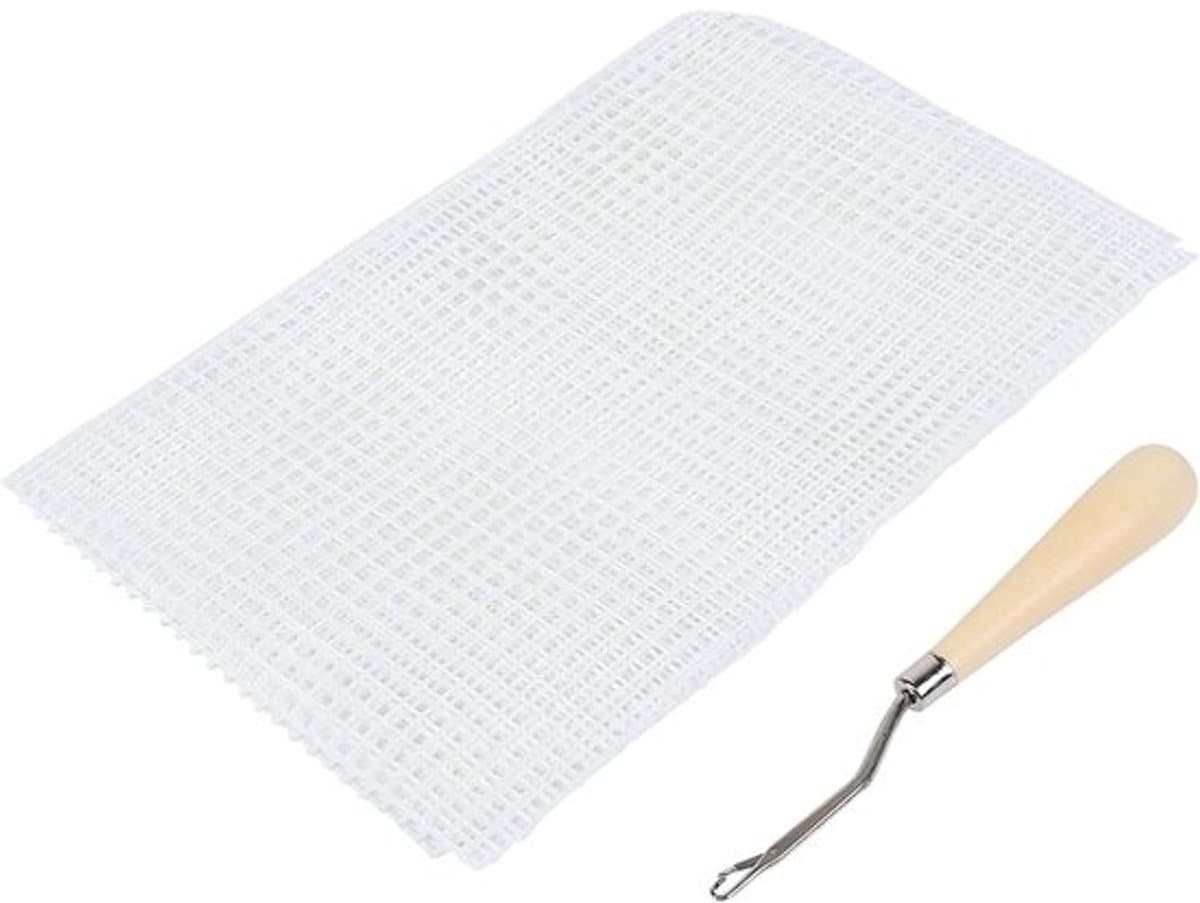 DIY Haakmat voor Latch Hook - Mesh Canvas voor Tapijten, Handwerk en Creatieve Projecten - 50 cm met Houten Haak