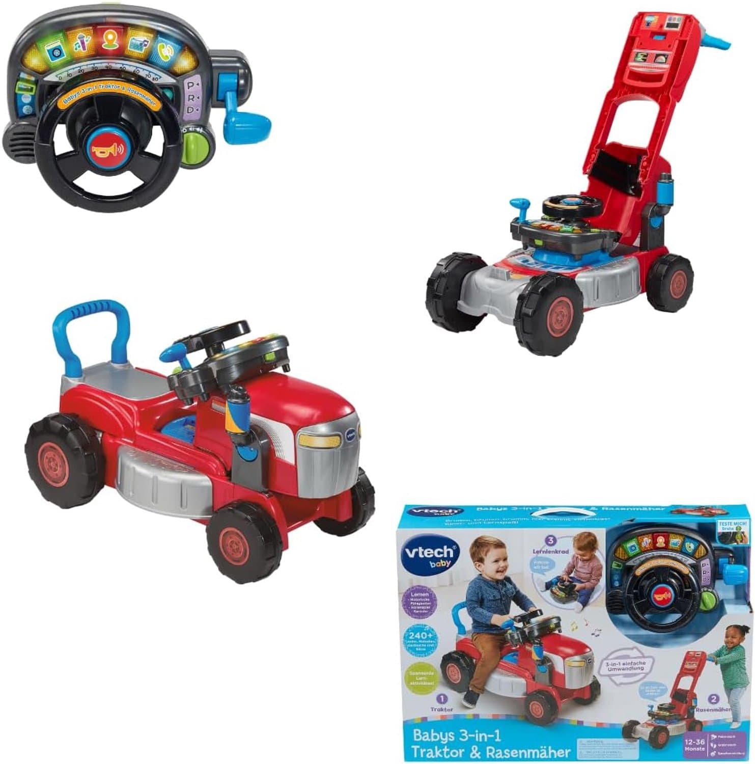 3-in-1 Baby Tractor & Grasmaaier Speelgoed met Interactief Stuur