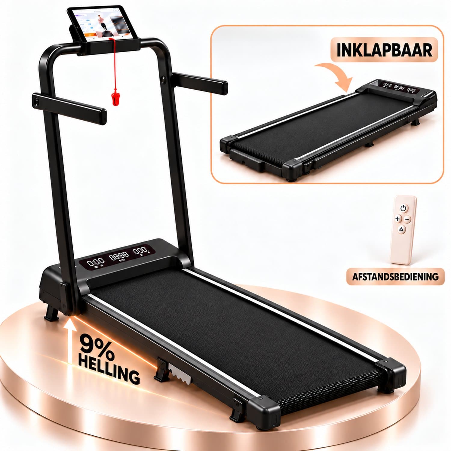 Lugia Fit Pro Loopband 1-12 km/u - Walking Pad met 9° Helling - Inklapbaar - LED Display - Afstandsbediening - 5-Laagse Schokdemping - Voor Thuis & Kantoor
